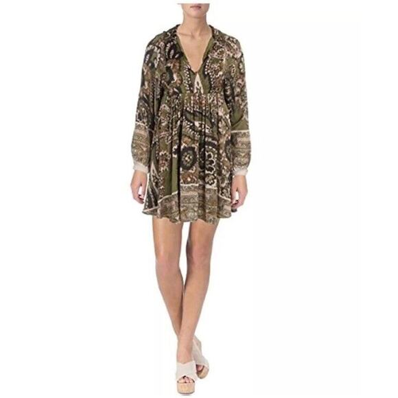 Free People Dresses & Skirts - Free People Say You Love Me Mini Shirt Dress Long Sleeve Green Women's XS Boho